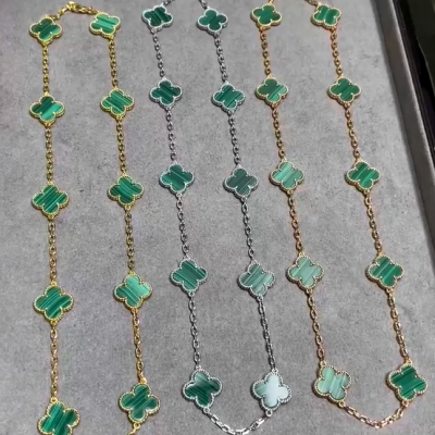 孔雀石四叶草十花项链
