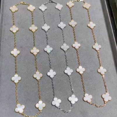 白贝母四叶草十花项链